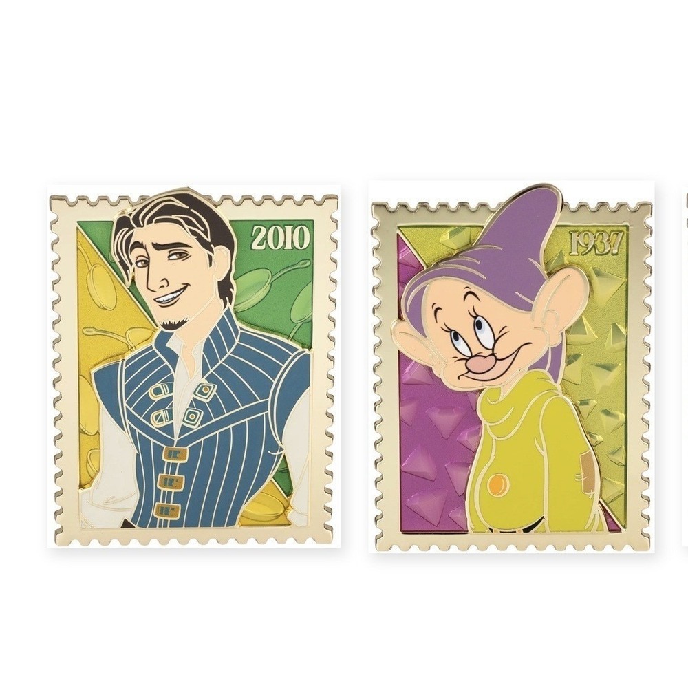 Disney Royal Stamps Lot of 2 Pins Flynn Rider Dopey PALM Tangled Snow White